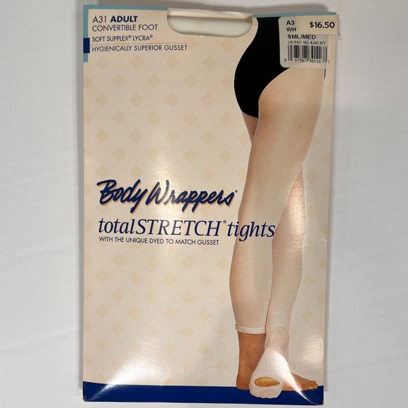 Body Wrappers totalSTRETCH Adult White Convertible Foot Tights A31 Size S/M - Picture 1 of 3